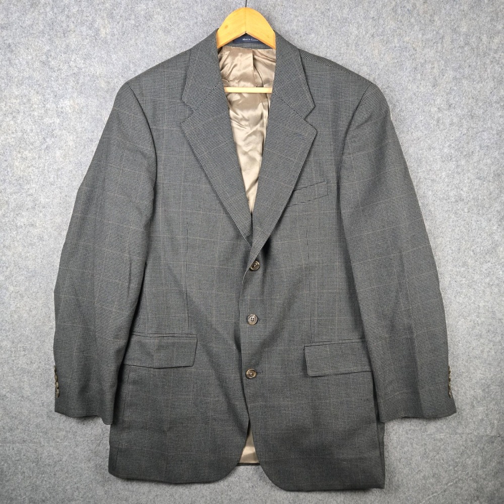 Chaps Ralph Lauren Sport Coat Mens 42T Green Houndstooth Wool Blazer Suit Jacket